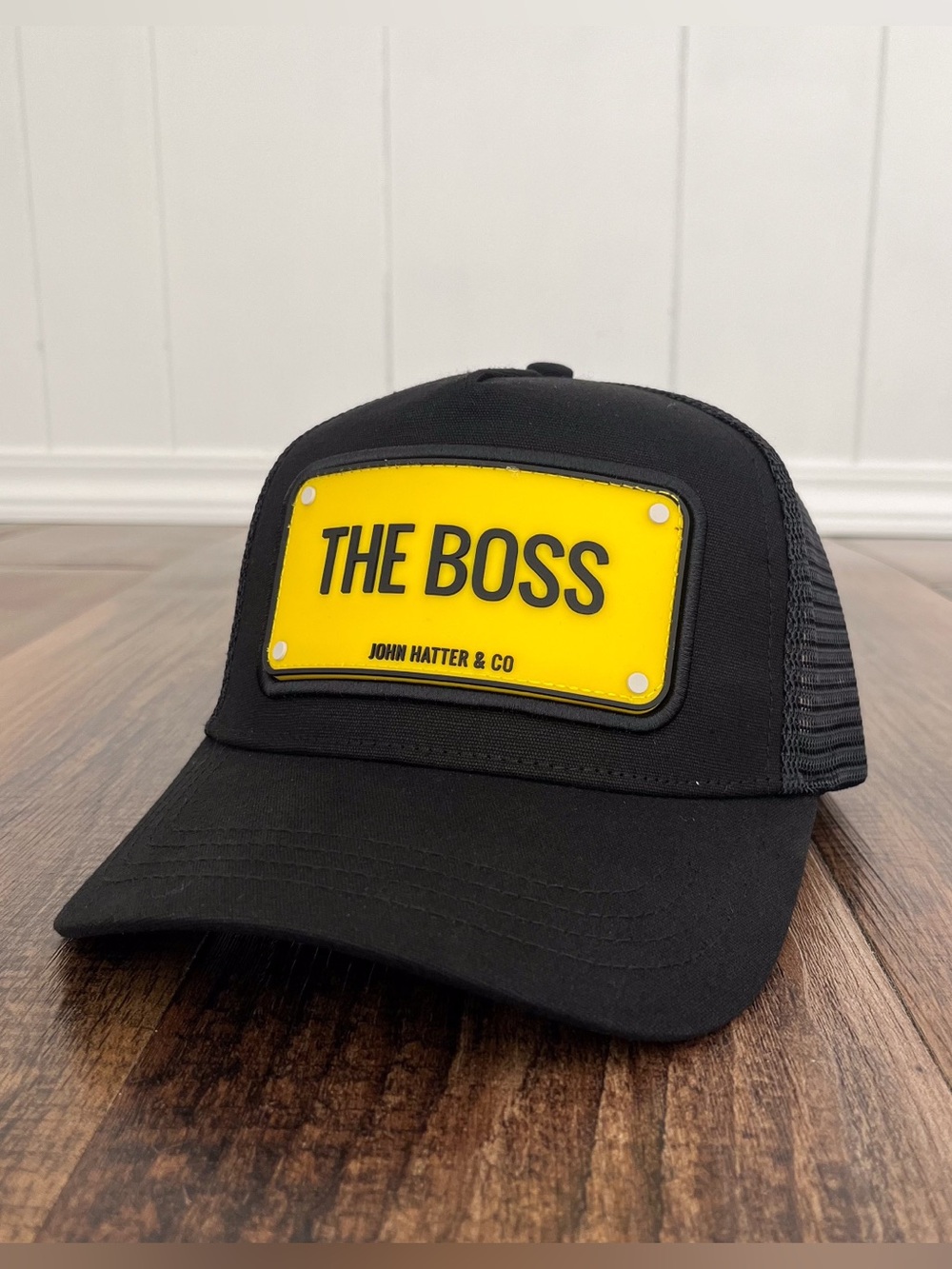 John Hatter The Boss Trucker Hat Cap Rubber Edition Snapback Black Yellow OS